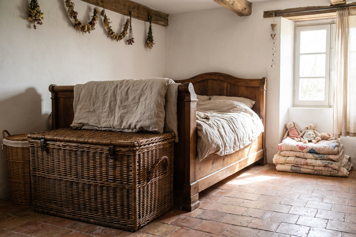 Pied de lit, panier à linge ou coffre à jouets : la bonne taille change tout.